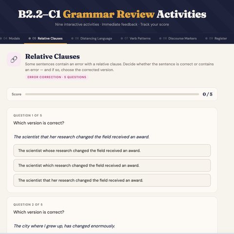 B2.2–C1 grammar review activities
