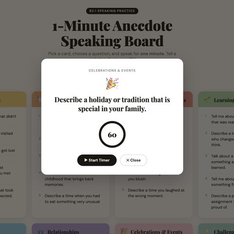 1-Minute Anecdote speaking board